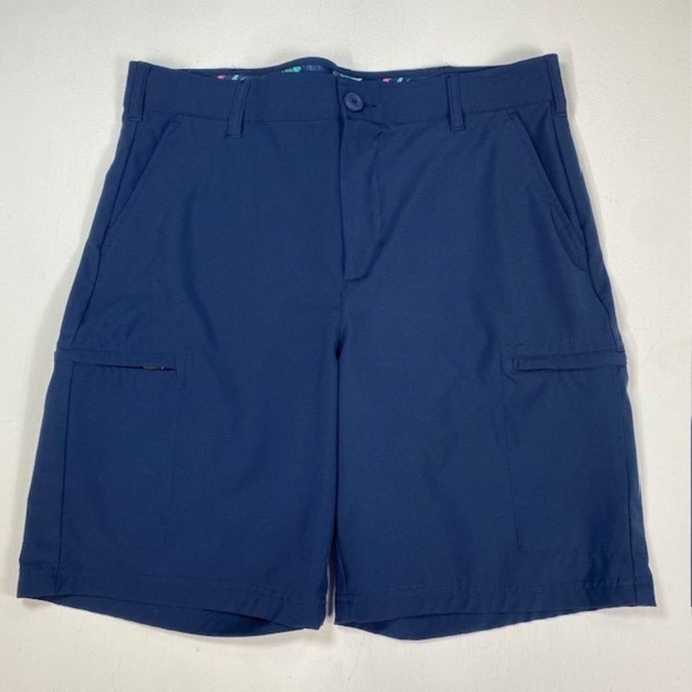 Birdie Bound‎ Mens Navy Blue Performance Golf Cargo Shorts Size 34 Tropical Trim
